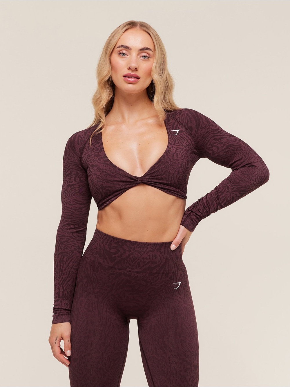 Gymshark ADAPT ANIMAL LONG SLEEVE CROP TOP Size Large